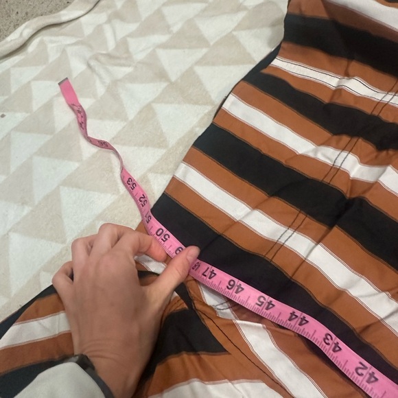 Tanya Taylor puff shoulder midi dress belted brown black white vertical stripes - Picture 4 of 4